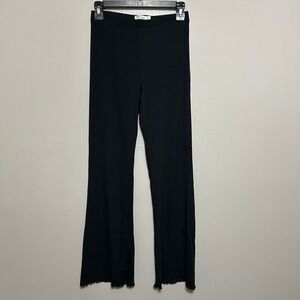 Hanes Originals Women's Pants M Black Ribbed Flare Lounge Lettuce Hem Baselayer
